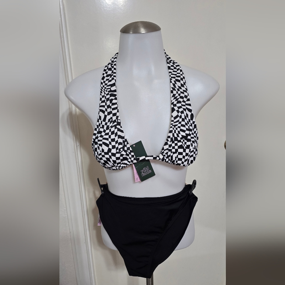 #0177 Black and White Checkered Bikini Set